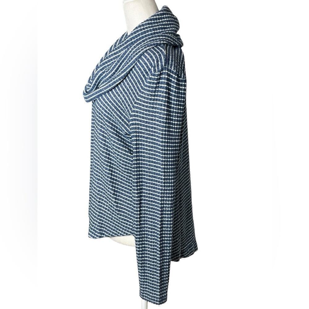 Lucky Brand Women's Cowl Neck Sweater Bonne Chance Striped Pullover Blue MED - Picture 5 of 10